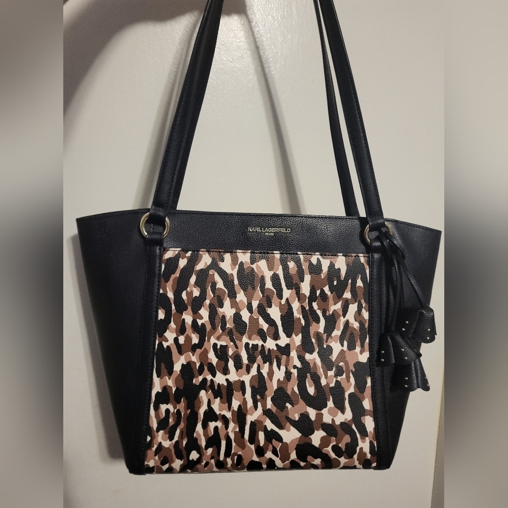 Karl Lagerfeld Black and Brown Animal Print Tote